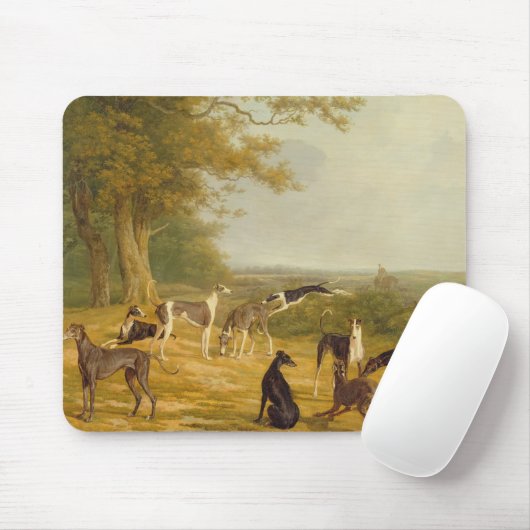 Neun Windhunde in einer Landschaft (Öl auf Mousepad (Mit Mouse)