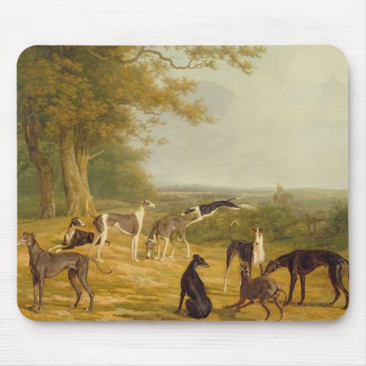 Neun Windhunde in einer Landschaft (Öl auf Mousepad (Vorne)