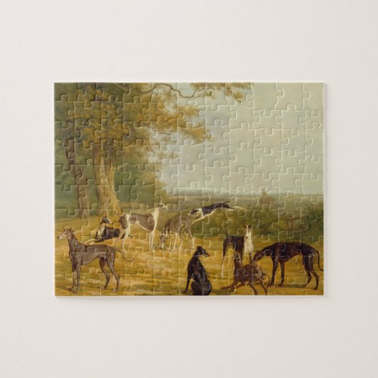 Neun Windhunde in einer Landschaft (Öl auf Puzzle (Horizontal)
