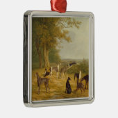 Neun Windhunde in einer Landschaft (Öl auf Silbernes Ornament (Rechts)
