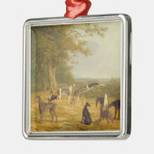 Neun Windhunde in einer Landschaft (Öl auf Silbernes Ornament (Links)
