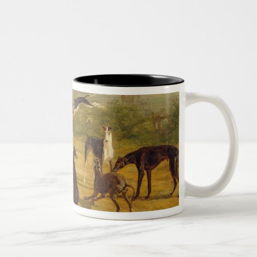Neun Windhunde in einer Landschaft (Öl auf Zweifarbige Tasse (Rechts)