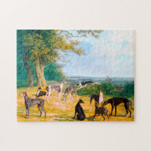 Neun Windhunde in einer Landschaft von Jacques-Lau Puzzle