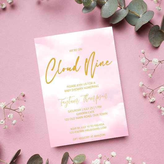 Neunen Babydusche in Rosa und Gold Einladung