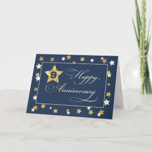 Neunte Anniversary Navy Gold Effect Stars Karte
