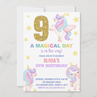 Neunte Rainbow Unicorn Geburtstag Einladungen Flie