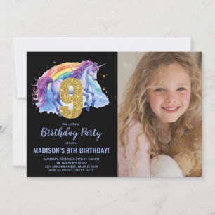 Neunte Rainbow Unicorn Geburtstag Einladungen Foto