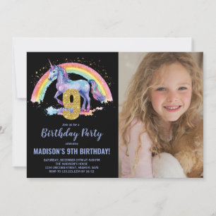 Neunte Rainbow Unicorn Geburtstag Einladungen Foto