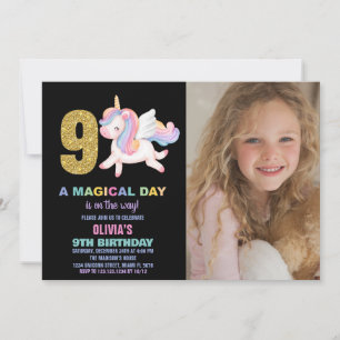 Neunte Rainbow Unicorn Geburtstag Einladungen Foto