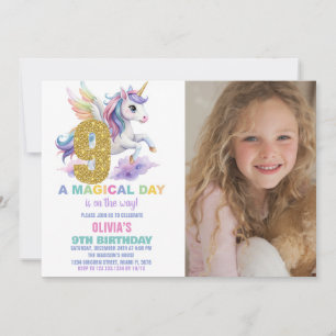 Neunte Rainbow Unicorn Geburtstagseinladungen mit  Einladung