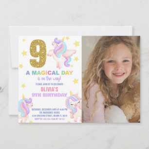Neunte Rainbow Unicorn Geburtstagseinladungen mit  Einladung