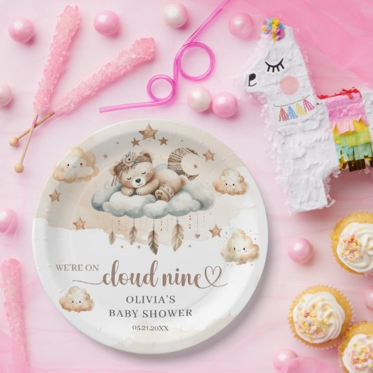 Neunteddybär, hellbraune Elfenbeinwolke Pappteller (Party)