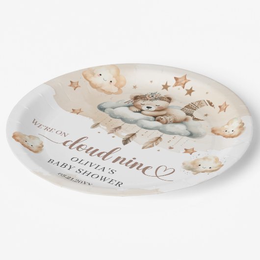 Neunteddybär, hellbraune Elfenbeinwolke Pappteller (Schrägansicht)