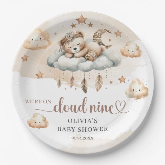 Neunteddybär, hellbraune Elfenbeinwolke Pappteller (Vorderseite)