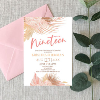 Neunzehnte Boho Pink Floral 19. Geburtstagsparty Einladung