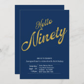 Neunzig Blue Gold Modern 90. Geburtstag Einladung (Vorne/Hinten)
