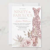 Neunzig & Fabulous! Blush Gown Floral 90. Geburtst Einladung (Vorderseite)