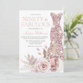 Neunzig & Fabulous! Blush Gown Floral 90. Geburtst Einladung (Stehend Vorderseite)