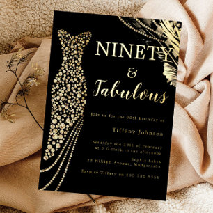 Neunzig & Fabulous Elegantes goldenes Kleid 90. Ge Folieneinladung