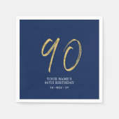 neunzig | Gold & Navy Blue Lettering 90. Geburtsta Serviette (Vorderseite)