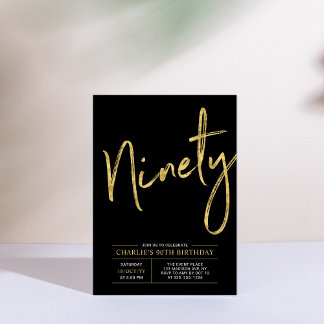 neunzig | Modern Gold Brush 90. Geburtstagsparty I Einladung