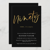 Neunzig Moderne Black Gold 90. Geburtstag Einladung (Vorne/Hinten)