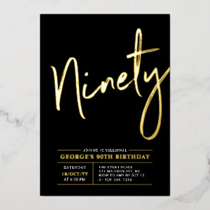neunzig   Moderne Gold & Black 90. Geburtstagspart Folieneinladung