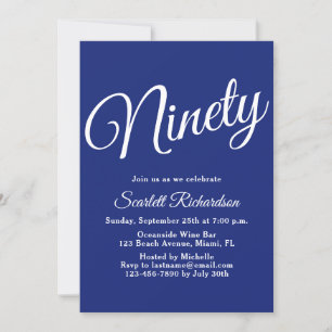 Neunzig Moderne Script Navy Blue 90. Geburtstagspa Einladung