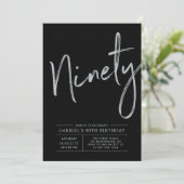 neunzig | Moderne Silver & Black 90. Geburtstagspa Einladung (Stehend Vorderseite)