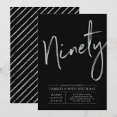 neunzig | Moderne Silver & Black 90. Geburtstagspa Einladung (Vorne/Hinten)