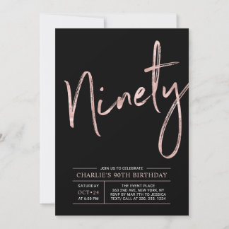 neunzig | Rose Gold & Black 90. Geburtstagsparty Einladung