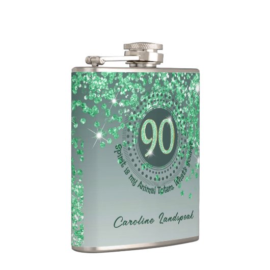 Neunziges & grünes Glitzer & Trinkangebot Flachmann (Rechts)