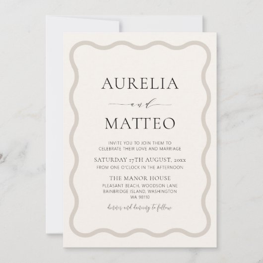 Neuraleckige, beige und weich glatte Rahmen minima Einladung (Vorderseite)