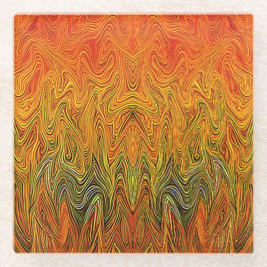 "Neuraler Firestorm" Abstrakt Gelborange Glasuntersetzer (Vorderseite)
