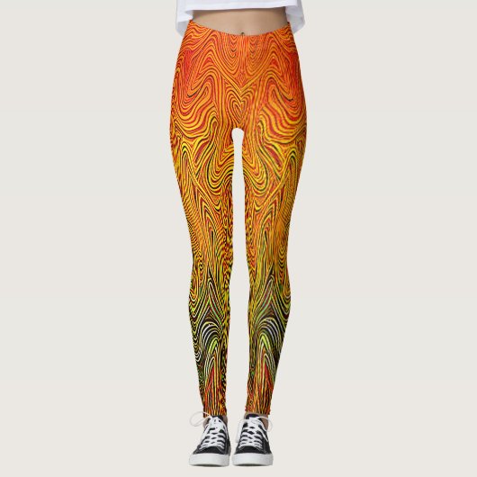 "Neuraler Firestorm" Abstrakt Gelborange Leggings (Vorderseite)