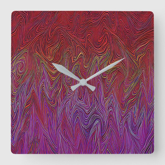 "Neuraler Firestorm" Abstrakt" Lila rot Quadratische Wanduhr (Vorderseite)