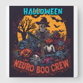 Neuro Boo Crew Halloween Quadratische Wanduhr (Vorderseite)