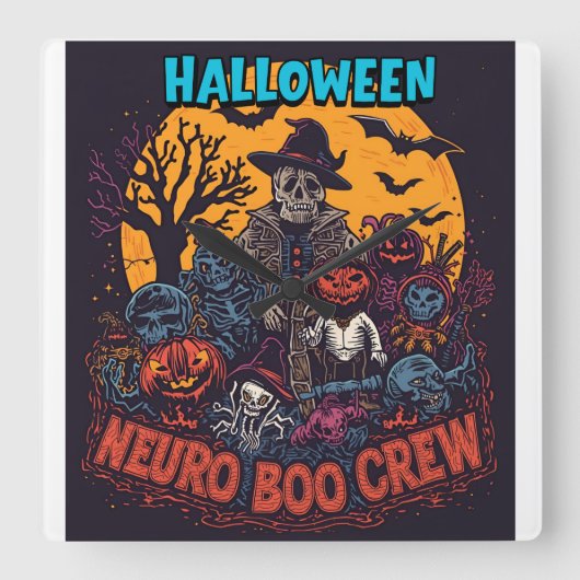 Neuro Boo Crew Halloween Quadratische Wanduhr (Vorderseite)
