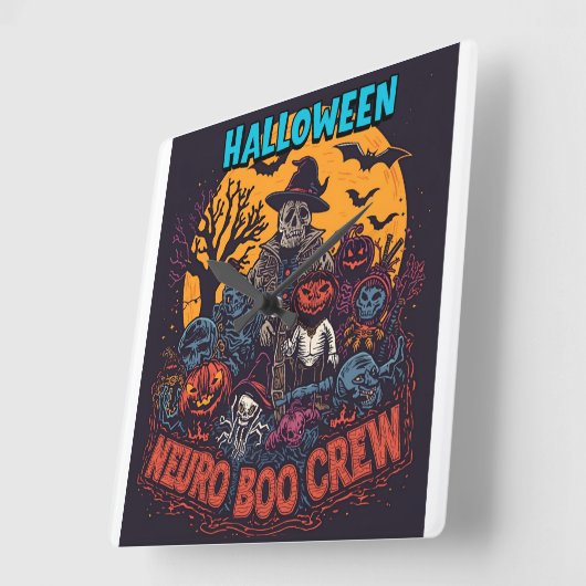 Neuro Boo Crew Halloween Quadratische Wanduhr (Winkel)
