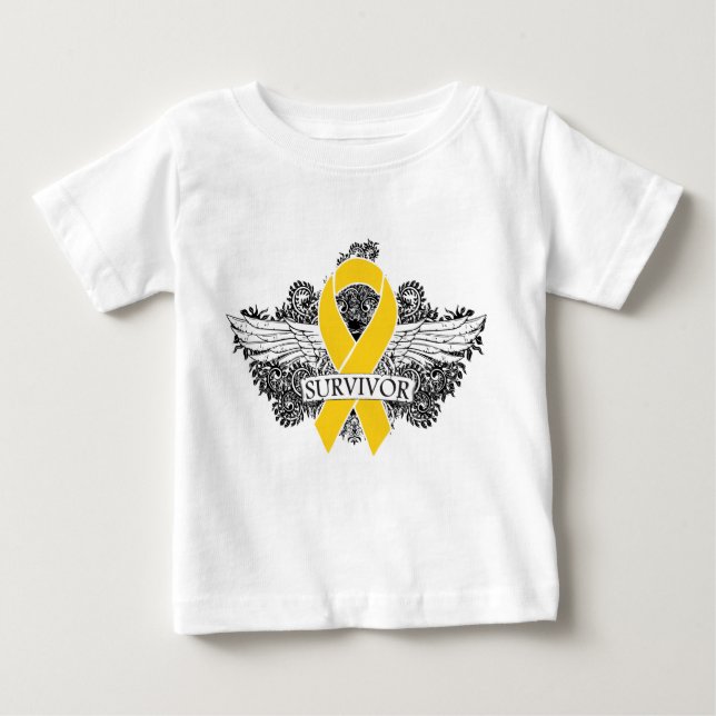 Neuroblastoma Krebs-ÜBERLEBENDER Winged Band Baby T-shirt (Vorderseite)