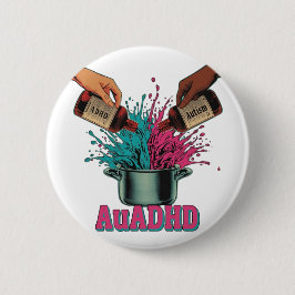 Neurodivergent Autism ADHD Vintage Art Pink Teal Button