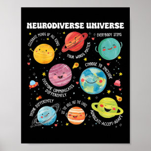 Neurodiverser Universum Planet Autismus Bewusstsei Poster