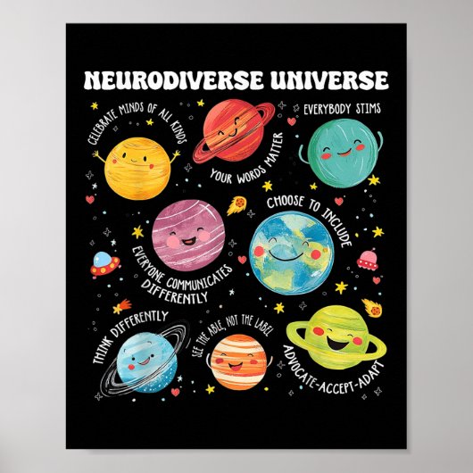 Neurodiverser Universum Planet Autismus Bewusstsei Poster (Vorne)