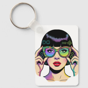 Neurodiversitäts-Unendlichkeitssymbol Pop-Art-Frau Schlüsselanhänger