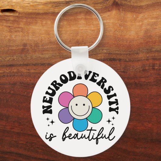 "Neurodiversity is Beautiful" Retro Flower Schlüsselanhänger (Vorderseite)