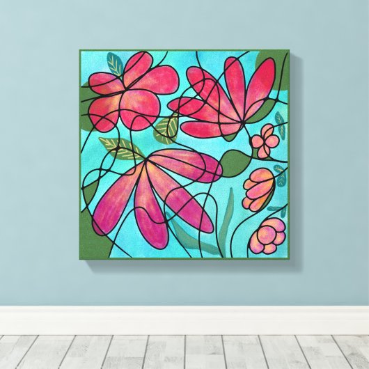 NEUROGRAFISCHE FRÜHSTÜCKSBLUMEN WASSERFARBEN LEINWANDDRUCK (Insitu (Holzboden))