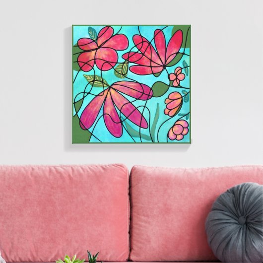 NEUROGRAFISCHE FRÜHSTÜCKSBLUMEN WASSERFARBEN LEINWANDDRUCK (Insitu (Wohnzimmer))