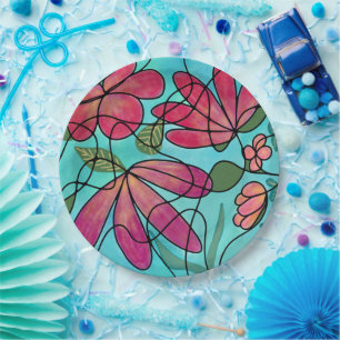 NEUROGRAFISCHE FRÜHSTÜCKSBLUMEN WASSERFARBEN PAPPTELLER