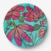 NEUROGRAFISCHE FRÜHSTÜCKSBLUMEN WASSERFARBEN PAPPTELLER (Vorderseite)