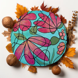 NEUROGRAFISCHE FRÜHSTÜCKSBLUMEN WASSERFARBEN RUNDES KISSEN